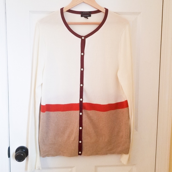 🌻2/$30 NWOT LandsEnd IvoryTan Colorblock Cardigan - Picture 1 of 3